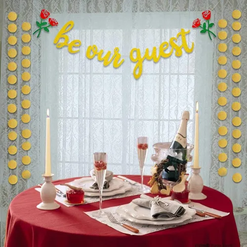 Miniatura 3 de Letrero dorado con texto en inglés «Be Our Guest » – Cartel de recepción para fiesta de La Bella y la Bestia, despedida de soltera, despedida