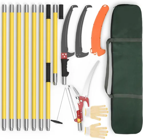 Sierras de poste para podar árboles, podadoras extensibles de 7.3 a 27 pies, podadora de mango largo, hoja de acero afilada y tijeras para recortar