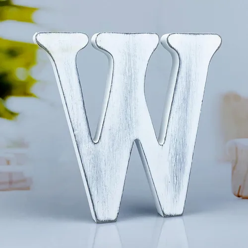 Miniatura 29 de Letras de madera rústica blanca de 6 pulgadas, letras de madera sin terminar para decoración de pared, letras de pie retro blancas blancas