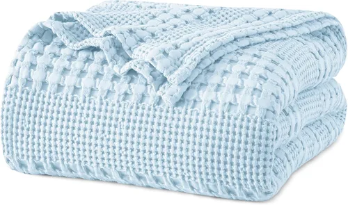 Miniatura 25 de PHF - Manta tejida de punto gofre 100% algodón, suave, ligera, transpirable, acogedora, de verano, para sofá y cama, tejida, estética, decoración