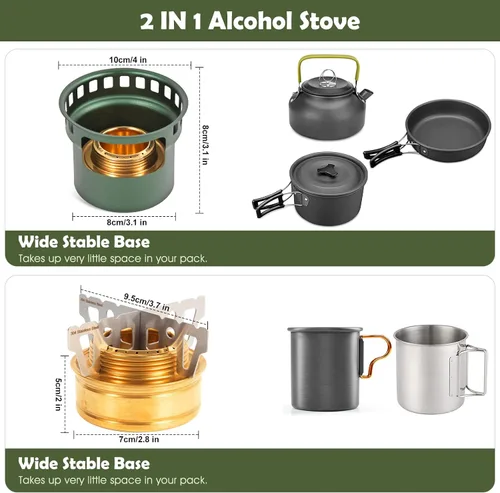 Miniatura 3 de Mini estufa de alcohol 2 en 1 para acampar, quemador de alcohol portátil con soporte cruzado de acero inoxidable, bolsa de almacenamiento, pequeña