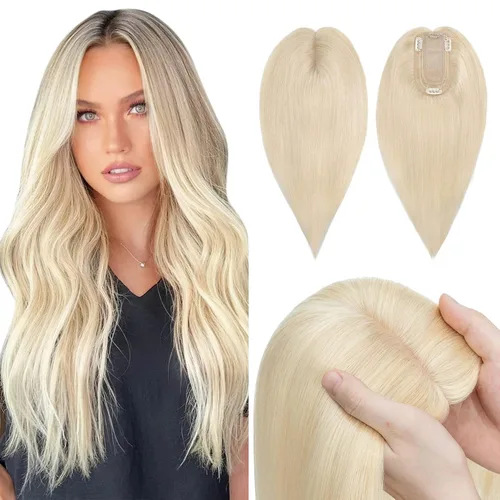 Miniatura 10 de Hairro Toppers de cabello humano 100% real para mujeres sin flequillo, postizos de cabello real con clip, base de seda transpirable para cubrir