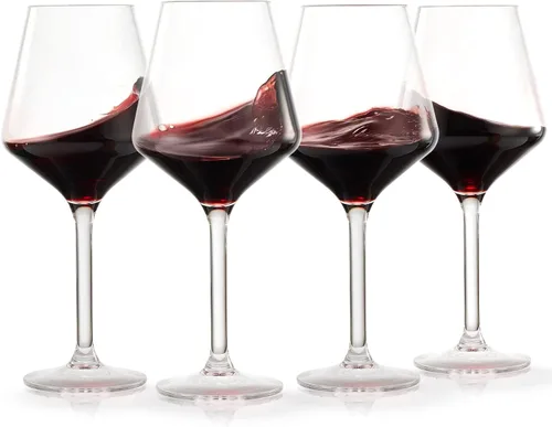 Copas de vino de plástico irrompible de estilo europeo, juego de 4 vasos de vino de acrílico Tritan, irrompible, color transparente, irrompible, sin