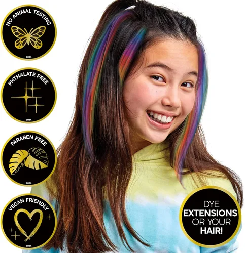 Miniatura 5 de Rainbow High Horizon Group USA, incluye 5 vibrantes geles de coloración para el cabello, 3 extensiones con clip para menos desorden, tazón de mezcla