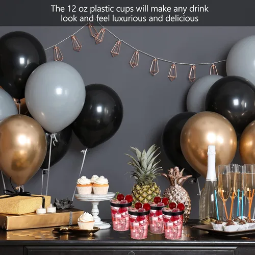 Miniatura 7 de Norme 50 piezas de vasos de plástico de 10 onzas para fiesta, vasos desechables transparentes con borde para boda, Acción de Gracias, Navidad