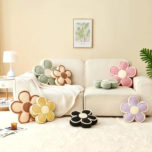 Miniatura 6 de Almohada en forma de flor rosa, cojín de suelo de 13.7 pulgadas, cojín de flor para sofá, sofá cama, almohada suave de margarita, cojín decorativo
