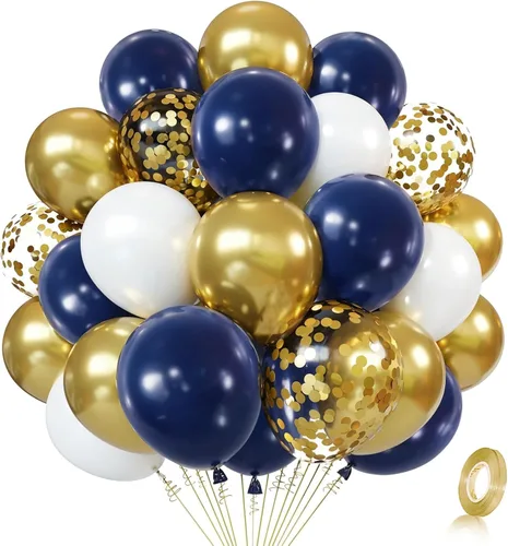Miniatura 20 de Globos de confeti negro y dorado, paquete de 50 globos de látex metálicos y negros dorados para cumpleaños, graduación, aniversario, decoración