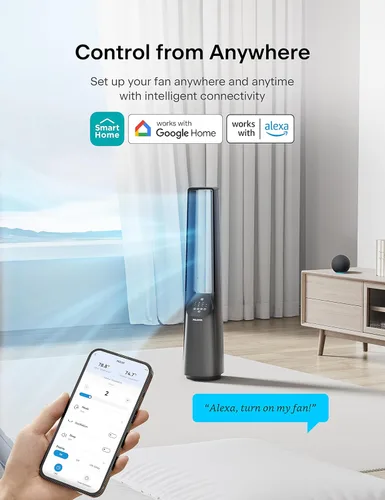 Miniatura 8 de PELONIS - Ventilador inteligente sin aspas de 40 pulgadas para dormitorio - Ventilador de torre, compatible con Alexa/Google/WiFi, motor DC, 6