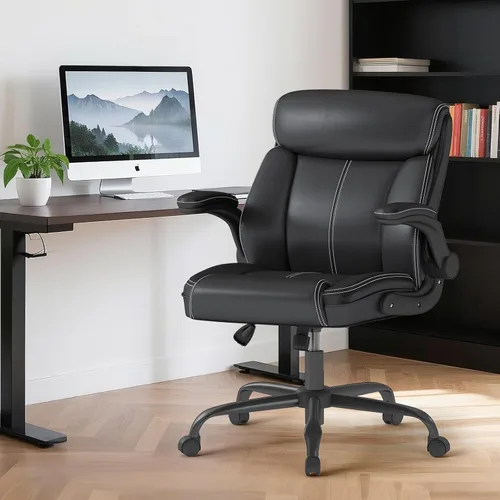 AnyGod Silla ejecutiva con reposabrazos abatibles, soporte lumbar, altura ajustable, respaldo medio con función mecedora para ejecutivos