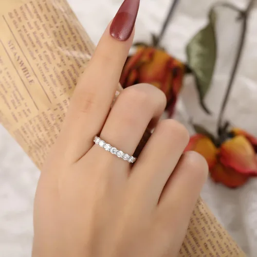 Miniatura 4 de IRROYA Anillos de boda de moissanita genuina para mujer, 7 piedras, corte redondo, 0.70 quilates, anillos de boda de moissanita para mujer, chapados