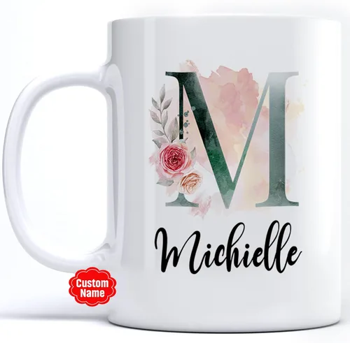 Miniatura 15 de PREZZY Taza personalizada con letra N con inicial, monograma personalizado, taza de café floral, regalos para mujeres, hombres, familiares, amigos