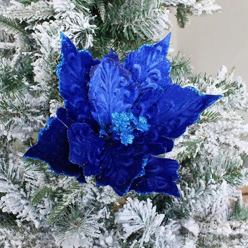Miniatura 2 de 6 adornos para árbol de Navidad de Pascua con purpurina, flores artificiales de Navidad, accesorios florales con tallo, flores de franela sintética