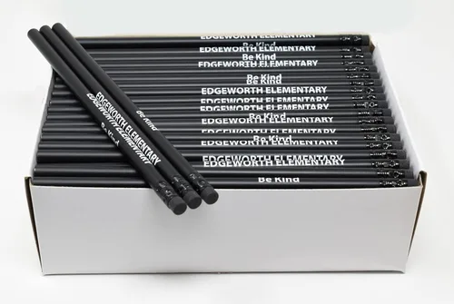 Pencil Guy Lápices redondos negros mate impresos personalizados, 500 por caja, color negro mate
