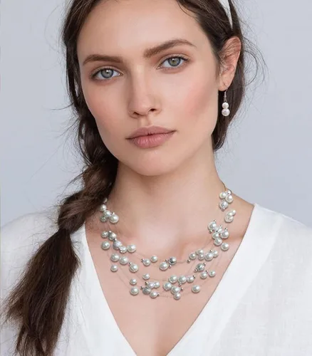 Miniatura 3 de Collar de perlas en capas de múltiples hebras, gargantilla de perlas para mujer, joyería de cuentas para bodas y fiestas