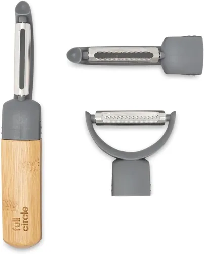 Miniatura 7 de Full Circle Peel Good Collection - Pelador recto de bambú y acero inoxidable para frutas y verduras, cabezal giratorio extraíble, herramienta