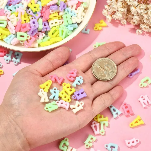 Miniatura 3 de LiQunSweet 1000 piezas de acrílico opaco con letras mixtas del alfabeto, dijes iniciales para aretes, collares, pulseras, llaveros, joyas