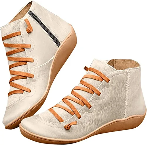 Miniatura 5 de Ladmiple Botas de tobillo para mujer, sin tacón, casual, con cremallera lateral, botas cortas vaqueras occidentales, zapatos para caminar V-Caqui