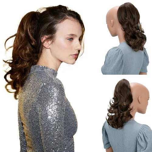 Miniatura 10 de PRETTYSHOP - Extensión de cabello rizado voluminoso, cola de caballo de 14 pulgadas con clip, resistente al calor