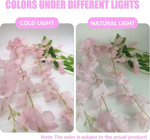 Miniatura 5 de Paquete de 12 flores colgantes de glicina rosa, flores colgantes falsas de 3.44 pies, guirnalda de glicina artificial para decoración de boda, telón