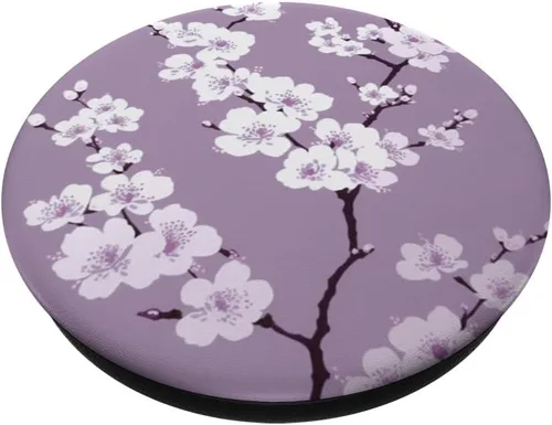 Miniatura 2 de Flores de cerezo de flor blanca en PopSockets morados intercambiables PopGrip