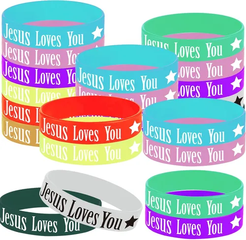 Oringaga 36 pulseras de goma Jesús te ama, cristiano religioso Jesús te ama, suministros de fiesta, decoraciones, regalos, premio, bolsa de regalo,