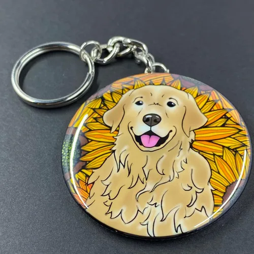 Miniatura 2 de Golden Retriever Sunflower Keychain - Floral Dog Key Ring - Pet Portrait Cartoon Art Gifts & Collectible Accessories