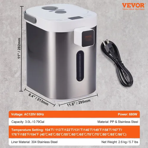 Miniatura 24 de VEVOR Dispensador de agua caliente, caldera y calentador de agua ajustable de 4 temperaturas, calentador de agua de encimera de acero inoxidable