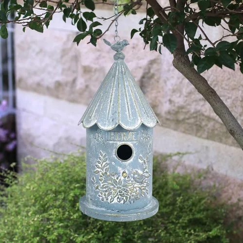 Miniatura 9 de Casas de pájaros colgantes de metal para exteriores, casitas de pájaros para exteriores, nido de pájaros único para pájaros azules, pajarillos