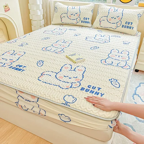 Miniatura 19 de FCLDESHOP Comfort Hotel - Sábana bajera ajustable de bolsillo profundo, juego de sábanas bajeras y fundas de almohada de seda de hielo de látex