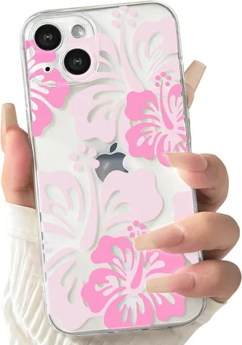 Miniatura 13 de Lovmooful Funda compatible con iPhone 14, bonito diseño transparente de flores de hibisco con estampado floral para niñas y mujeres, TPU suave a