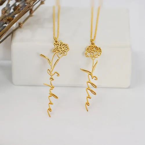 Miniatura 13 de TRANGEL Custom Birth Flower Name Necklace Personalized 18K Gold Plated Birth Month Flower Necklace Dainty Floral Pendant Jewelry Mothers Birthday