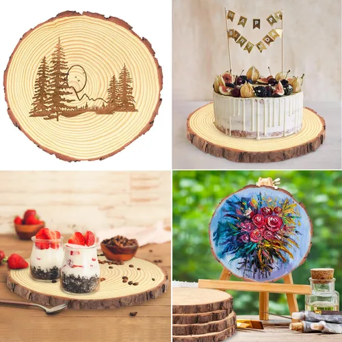Miniatura 7 de 4 piezas de rodajas de madera natural de 10-12 pulgadas, círculos de madera de pino sin terminar con corteza para posavasos, manualidades DIY