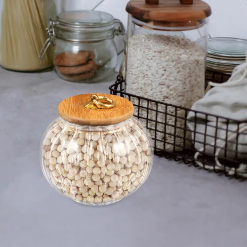Miniatura 9 de PRETYZOOM Recipiente de cristal en forma de calabaza, tarro de almacenamiento transparente de 27.1 fl oz/27 oz con tapa hermética, tarro de dulces