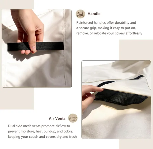 Miniatura 6 de Fundas para Muebles de Exterior Impermeables Funda para Sofá de Exterior de 3 Plazas, 79 pulgadas de ancho x 38 pulgadas de profundidad x 35 2-Beige