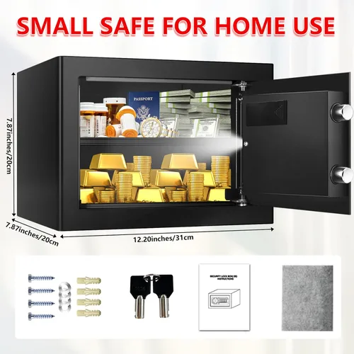 Miniatura 2 de Caja fuerte pequeña para uso doméstico, caja de seguridad digital con cerradura de combinación, estante extraíble y llaves de repuesto, caja fuerte