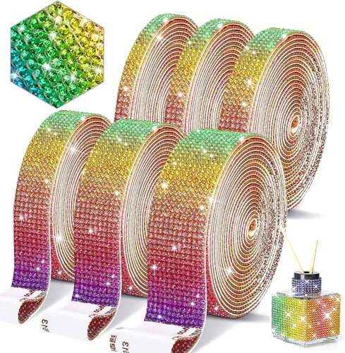 Miniatura 8 de 6 rollos de cinta de diamantes de imitación autoadhesiva con diamantes de imitación de 0.079 pulgadas (0.079 in) para manualidades, decoración de AB