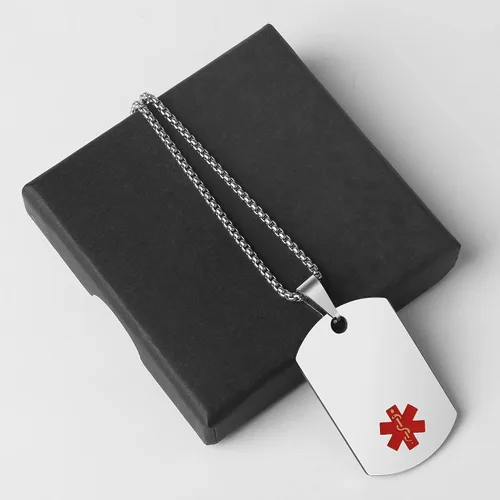 Miniatura 5 de Collar de alerta médica, etiqueta grabada con láser, grabado personalizado, etiqueta de identificación de acero inoxidable, colgante para hombres
