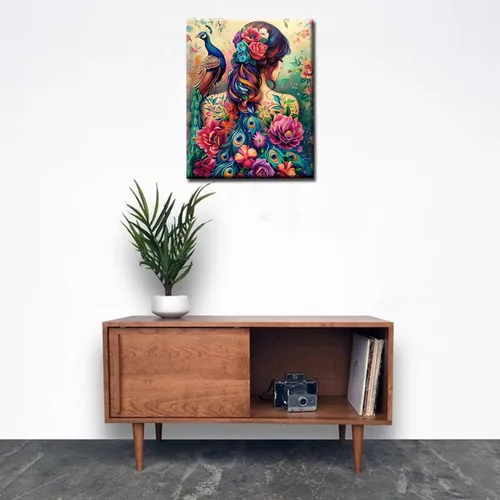 Miniatura 3 de Pintura por números para adultos principiantes, flores, pavo real y niña, pintura por números sobre lienzo, fácil de pintar para principiantes