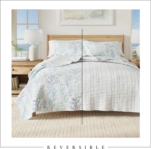 Miniatura 4 de Great Bay Home Juego de edredón costero, juego de ropa de cama náutica de 3 piezas tamaño King/California King, colcha reversible ligera para todas