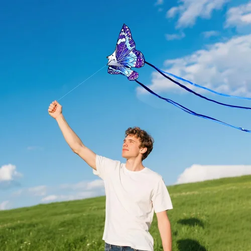 Miniatura 6 de Cometa de mariposa grande para adultos y niños de 4 a 8 años y 8 a 12 años, fácil de volar, cometa de una sola línea de 55 x 28 pulgadas
