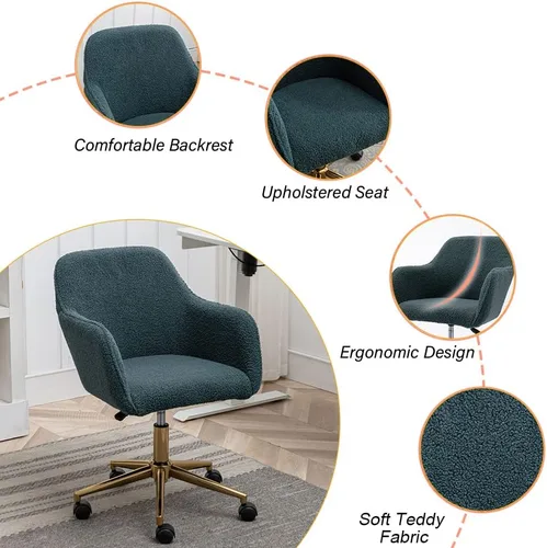 Miniatura 5 de Silla de escritorio moderna de piel sintética, silla tapizada y esponjosa para oficina en casa, silla de tocador de maquillaje para adolescentes