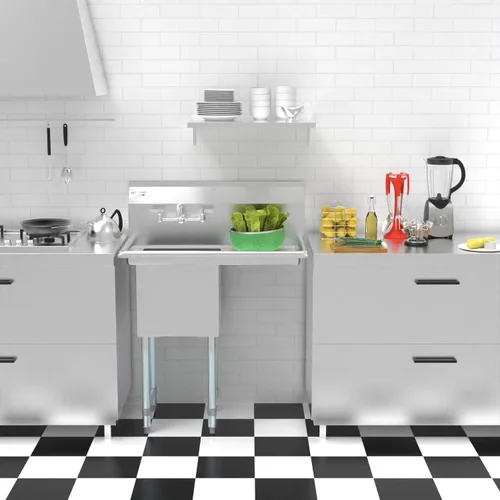 Miniatura 3 de KoolMore SA151512-15R3FA - Fregadero de cocina comercial NSF de acero inoxidable con 1 escurridor derecho, patas cruzadas y grifo, tamaño del tazón