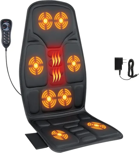 SLOTHMORE Masajeador de espalda de vibración para silla con calor, almohadilla masajeadora de silla con 8 vibraciones, cojín de asiento de masaje