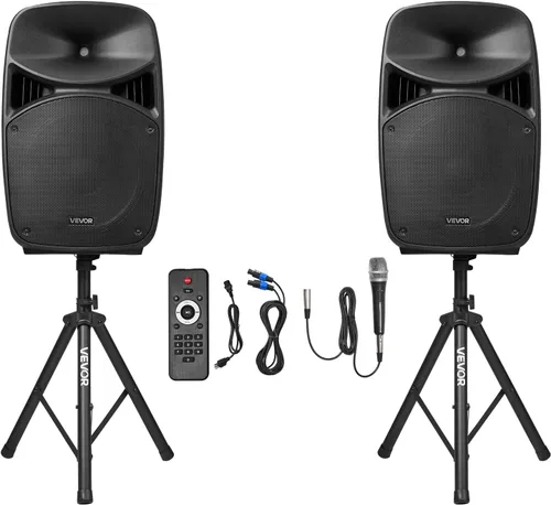 VEVOR Sistema PA portátil, alimentado por 2000 W (PMPO), sistema de sonido con mezclador de 3 canales, altavoces duales, Bluetooth inalámbrico,
