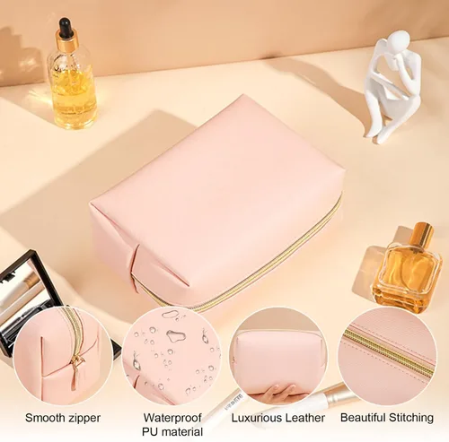 Miniatura 3 de Juego de 8 bolsas de maquillaje preparadas, bolsa de cosméticos de piel sintética, impermeable, portátil, bolsa de aseo de viaje para mujeres
