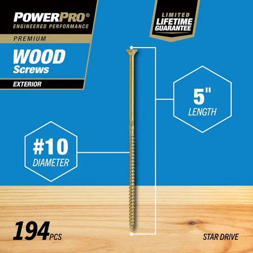 Miniatura 5 de Power Pro Tornillos de madera para exteriores de alta calidad, tornillos de cubierta multiusos #10 x 5 pulgadas para proyectos al aire libre, broca
