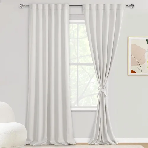 Miniatura 19 de DWCN Cortinas opacas con pestaña trasera para ventana - Cortinas opacas con bolsillo para barra para oscurecer la habitación para dormitorio/sala