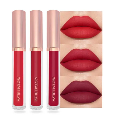 BestLand Juego de 3 lápices labiales líquidos rojos atrevidos, seductores, brillo de labios mate de larga duración, impermeable, alto pigmento a