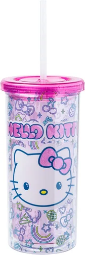 Miniatura 15 de Silver Buffalo Hello Kitty Globos de Corazón Vaso Térmico de Acero Inoxidable de Doble Pared con Pajilla, 22 Onzas Globos de corazón de Hello Kitty