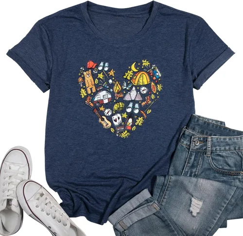 FASHGL Camiseta de senderismo para mujer, divertida camiseta gráfica de montaña, linda camiseta de regalo para cámper, camisas casuales de vacaciones
